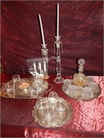 CRYSTAL, GLASS, AND SILVER PLATE TRAYS