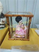 Old Japanese doll inside a 9 x 7 1/2 x 6 wooden