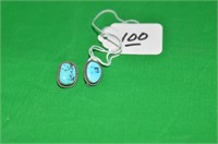 PAIR TURQUOISE AND STERLING SILVER CLIP EARRINGS