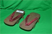 PAIR ANTIQUE WOODEN JAPANESE PLATFORM GETA SHOES