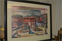 SIGNED MID CENTURY WATERCOLOUR PAINTING HARBOR