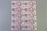 (10) 1986 Canadian $2 Notes