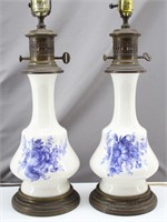 Pair of Vintage Porcelain & Metal Table Lamps