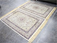 Pair of Oriental Area Rugs with Golden Fringe