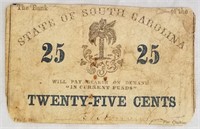 1864 SOUTH CAROLINA 25 CENT NOTE