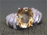 Sterling Silver Yellow Gemstone Ring