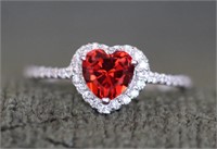 Sterling Silver Red & White Crystal Ring