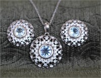 Sterling Silver Blue Crystal Necklace & Earrings