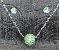 Sterling Green Crystal Necklace & Stud Earrings