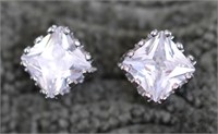 Sterling Silver White Crystal Stud Earrings