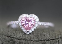 Sterling Silver Pink & White Crystal Ring