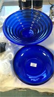 Two blue bowls