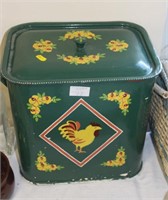 Painted metal storage bin.