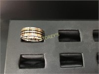 Men's Silver, Gold & Black Stripped Steel Ring