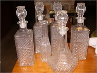 Vtg Diamond Cut Decanters & Vase