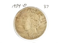1934-D PEACE SILVER DOLLAR COIN