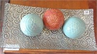 Decorative Glass Tray w/Ceramic Balls