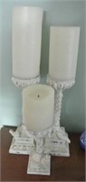 Shabby Chic Pillar Candle Sticks w/Candles