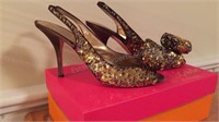 Kate Spade peep toes sequin brown stiletto heels
