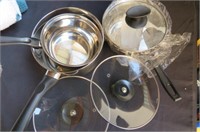 Lot of 3 Stainless Steel Pots with 2 Glass Lids