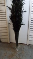 Glass Vase with Peacock Feathers 30" tall