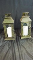 2 Metal and Glass Lanterns 5 x 13