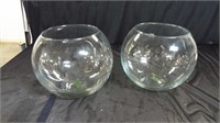 2 Globe Glass Vases 10 x 8