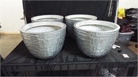 4 Plastic Planters Painted Silver - 11 x 15