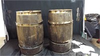 2 Wood Barrels 19 inches tall, 10 inches diameter