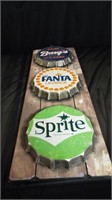 Wood Sign with Bargs, Fanta and Sprite Bottle Tops