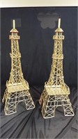 2 Gold Metal Eiffel Towers - 24 inches tall