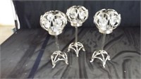3 Metal Candle Holders with Prisms