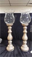 2 Candle Holders with Wood Base