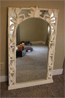 Large White Wood Framed Decorative Wall Mirror