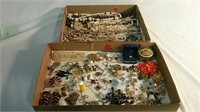2 boxes miscellaneous jewelry, necklaces pins
