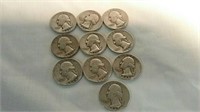 10 silver quarters various dates from 1940 to 1952