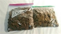 2- 5 lb bags of wheat pennies approximately 725