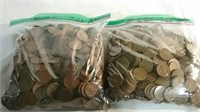 2- 5-pound bags wheat pennies approximately 725