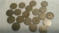 20 Liberty Head nickels various dates 1891 to 1912