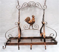 Copper Color Iron Country Kitchen Rooster Pot Rack