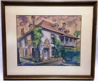 FATIO HOUSE ST. AUGUSTINE WATER COLOR SIGNED BY TA