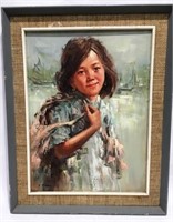 PORTRAIT OF YOUNG GIRL W/ CHILD JUNK IN BACK BY LE