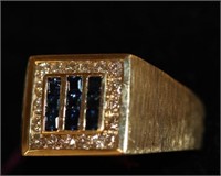 Men's 14kt yellow gold Design Sapphire & Diamond