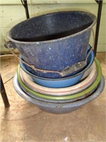 Enamelware, Pans, Buckets, Tables & Contents
