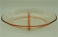 Pink Clear Glass Divided Relish 8" Dish