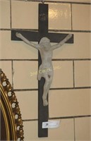 Antique Wood & Cement Crucifix Molded Statue 18"