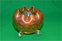 MARIGOLD 3 MOLD CARNIVAL GLASS FOOTED ROSE BOWL