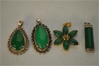 4 Antique Asian Green Stone Pendants