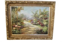Large Fountain Landscape Painting 42 x 52