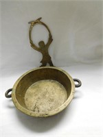 OLD ANTIQUE CHINESE VERY HEAVY BRASS HANDLED POT
